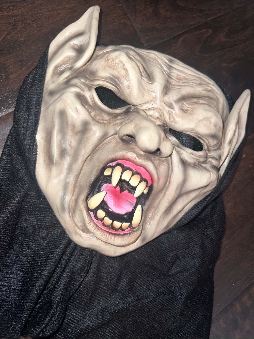 Scary Vampire Monster Mask in Flesh with Black Hood - Halloween Costume
